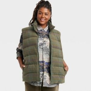 Houston White Plaid Puffer Vest Wool Blend